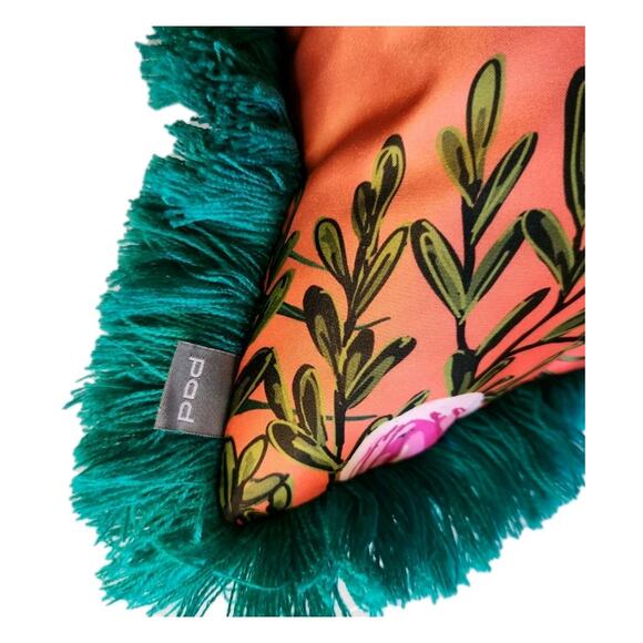 Teal Orange Pink Decorative Throw Pillow 18X18 Tropical Floral Hummingbird - Picture 3 of 7